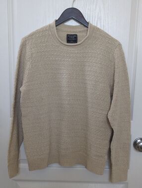 Abercrombie & Fitch Mens Cream Textured Cotton Crewneck Sweater